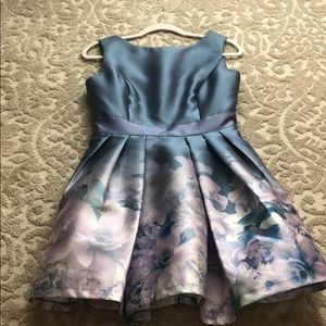 Blue dress with  blue/purple floral print